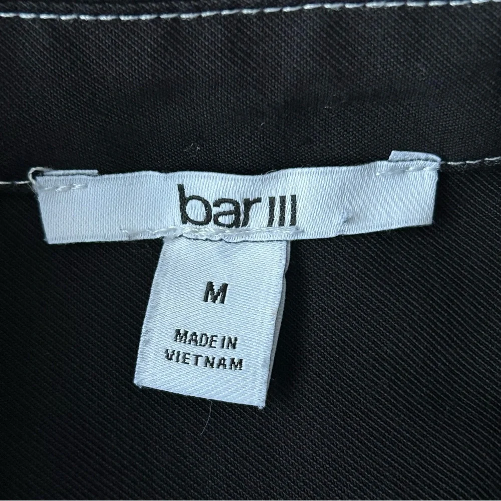 Bar III Black With White Seams Short Sleeve Belted Utility Button Up Romper‎